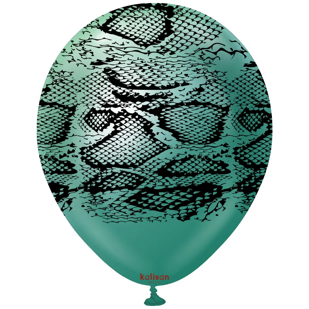 Baloane latex 30cm Safari Snake N - Mirror Green Print - Black