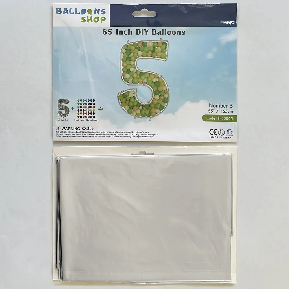Balon Folie DIY Cifra 5 Argintiu 165cm