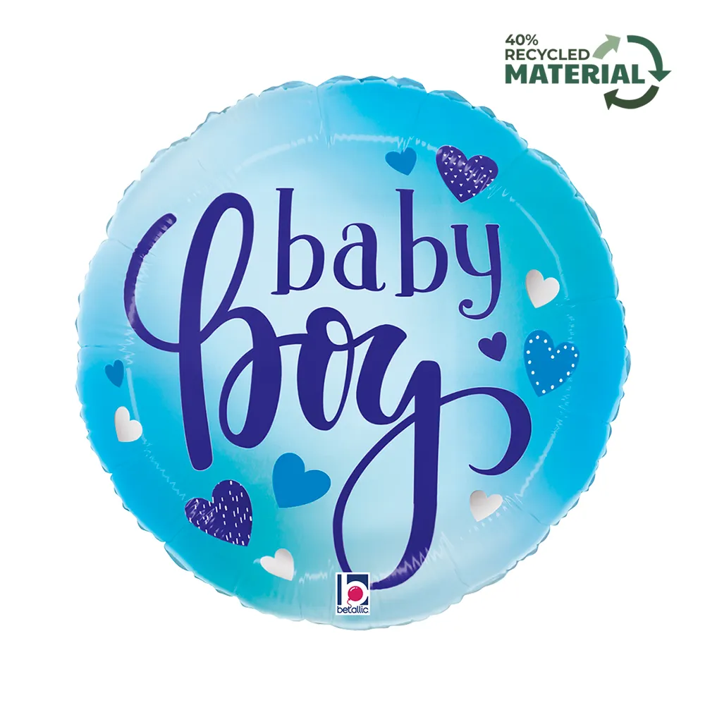 Balon Folie Rotund Baby Boy Inimioare 46cm