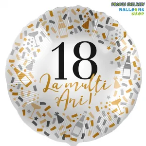 Balon Folie La multi ani! Cifra 18 Confetti Auriu 43cm