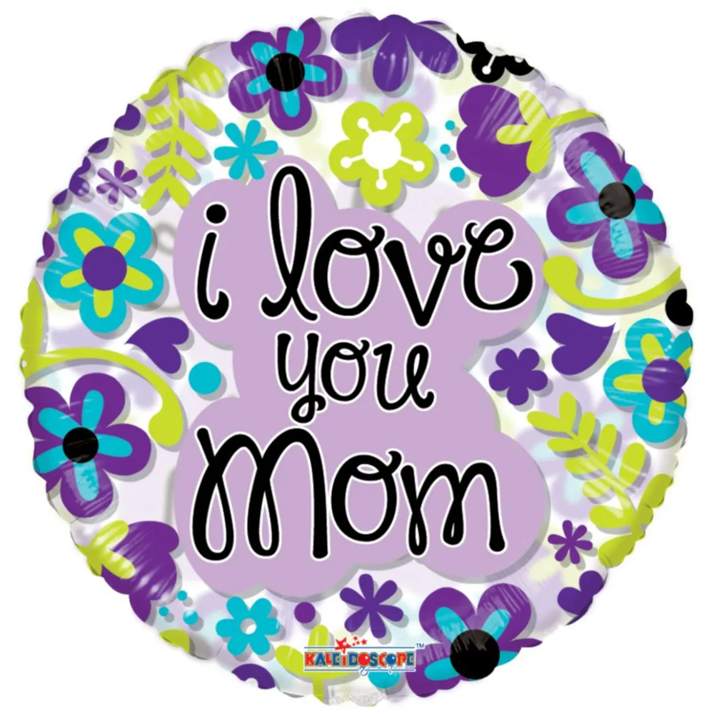 Balon Folie I Love You Mom Floricele 45cm