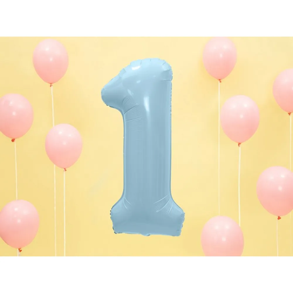 Balon folie cifra 1 Bleu Pastel 86 cm