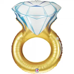 Balon Folie Figurina Inel Auriu cu Diamant 86cm