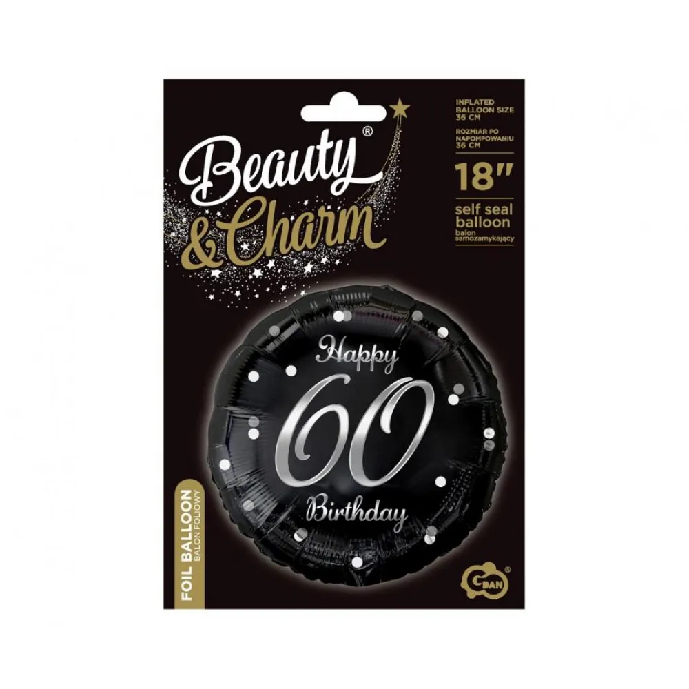 Balon Folie Rotund Happy 60th Birthday Confetti Argintiu 45cm