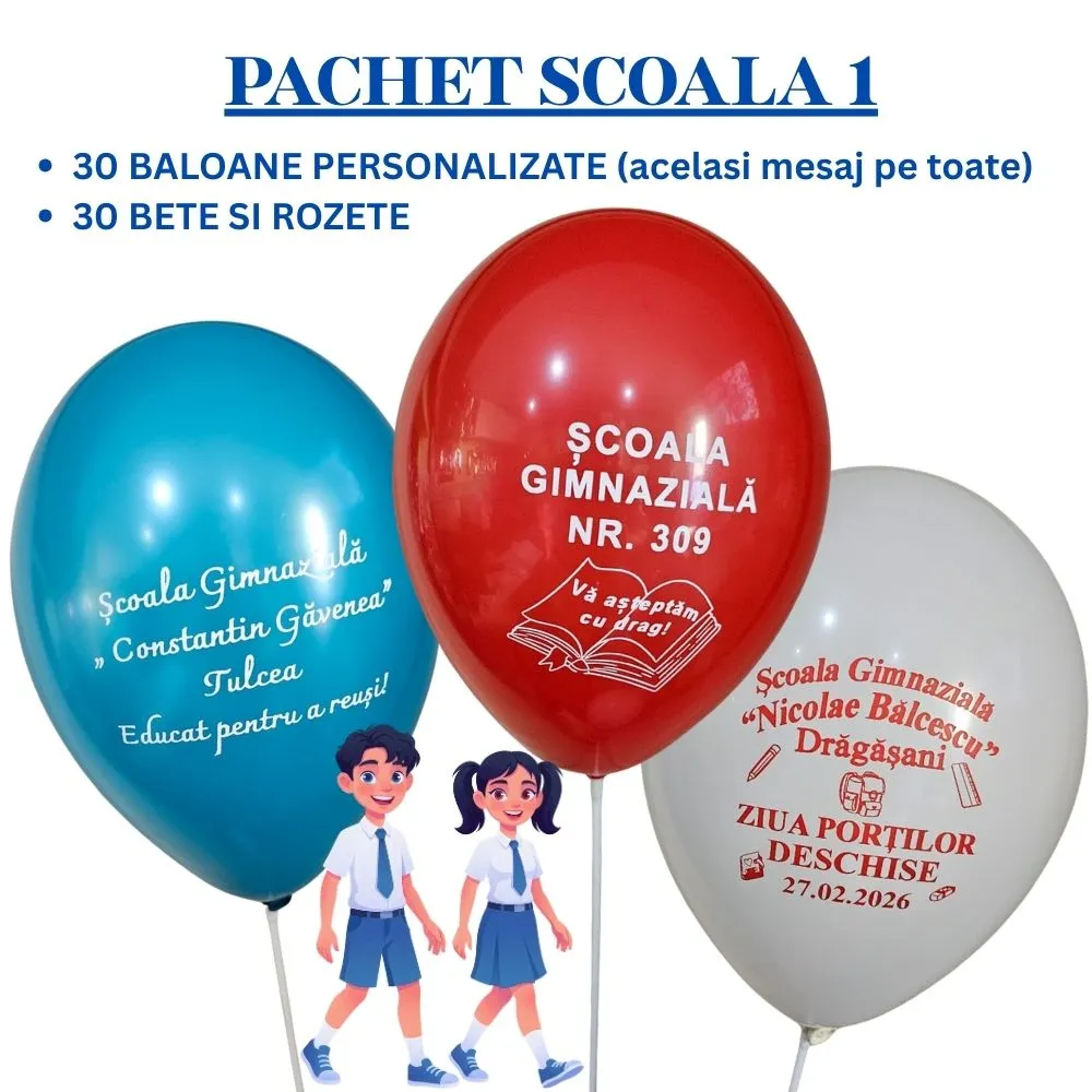 Pachet Scoala 30 baloane personalizate + 30 Bete plastic 202530