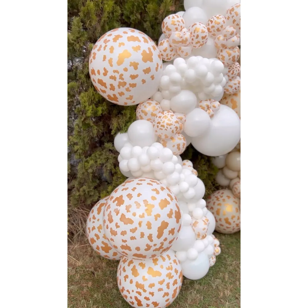 Balon latex jumbo 60cm Safari Cow - White Print - Gold