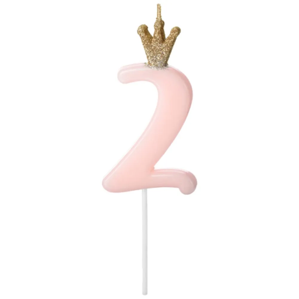 Lumanare Tort Aniversare 2 ani cu Coronita Roz Deschis 9.5cm