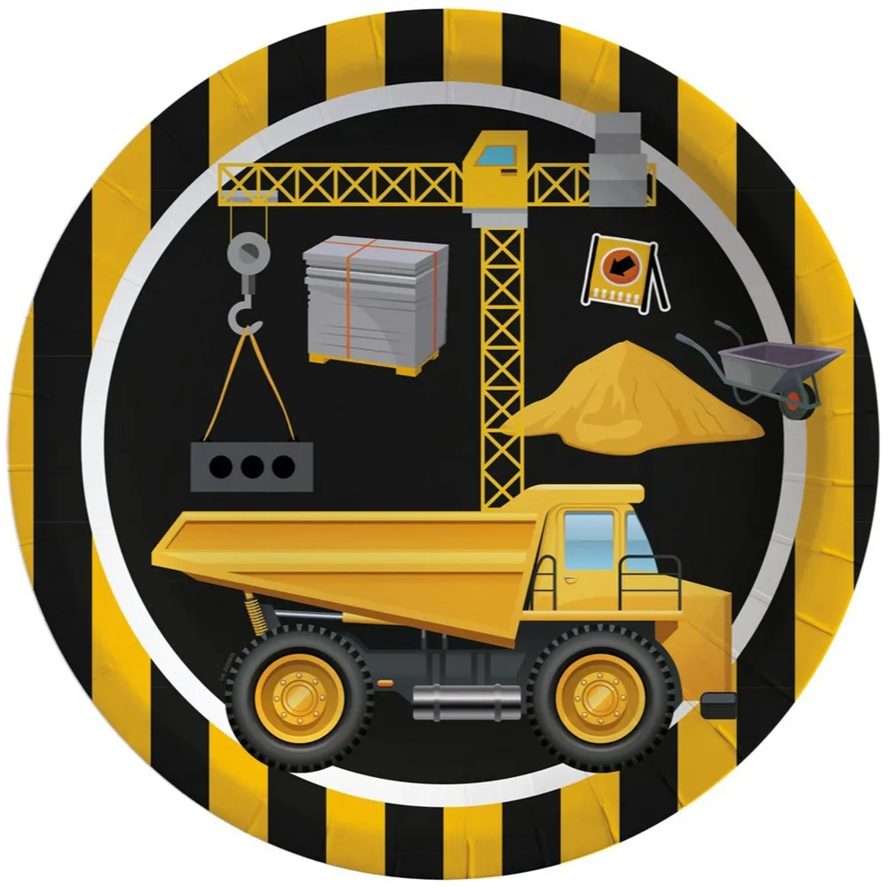 Set 8 Farfurii Petrecere cu print Utilaje Constructii