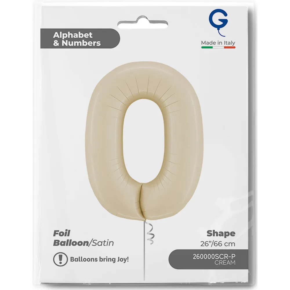 Balon Folie Cifra 0 Satin Cream 66cm