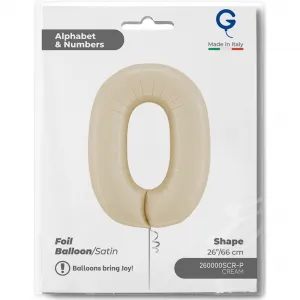 Balon Folie Cifra 0 Satin Cream 66cm