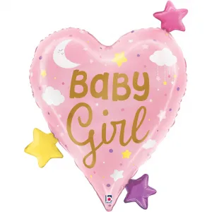 Balon Folie Inima Baby Girl Stelute 64cm