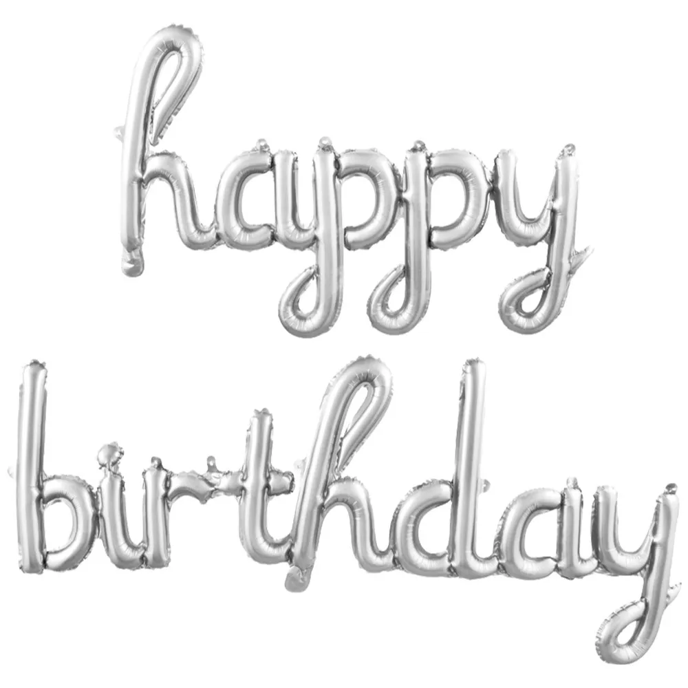 Balon Folie Scris Cursiv Happy Birthday Argintiu
