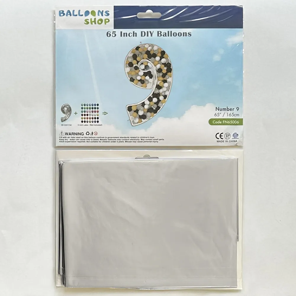 Balon Folie DIY Cifra 9 Argintiu 165cm