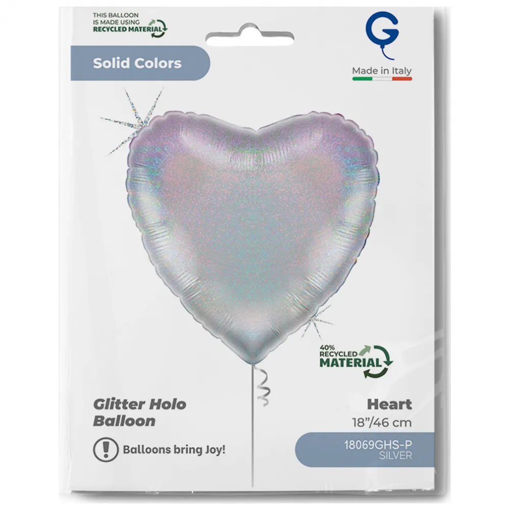 Balon Folie Inima Argintie Holografica 46 cm Grabo