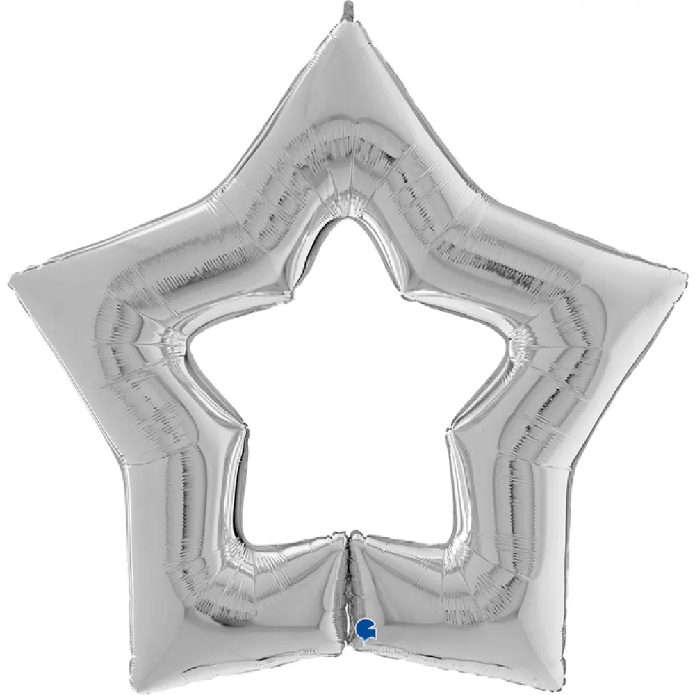 Balon Folie Stea cu centrul gol Argintiu 122 cm Grabo
