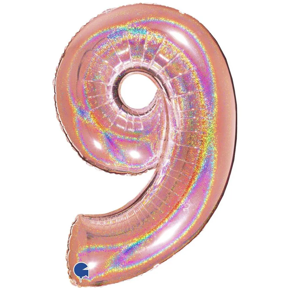 Balon Folie Jumbo CIFRA 9 Rose Gold Glitter 102 cm Grabo