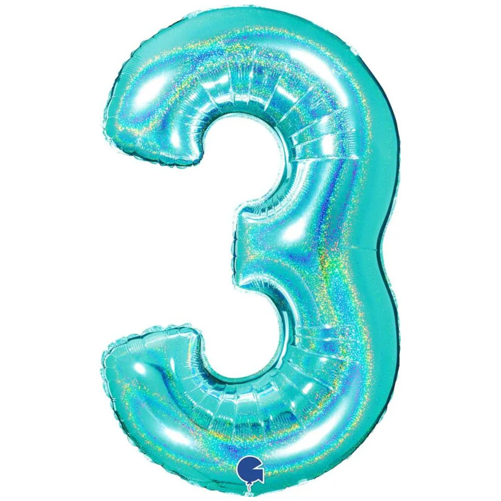 Balon Folie Jumbo CIFRA 3 Tiffany Glitter 102 cm Grabo