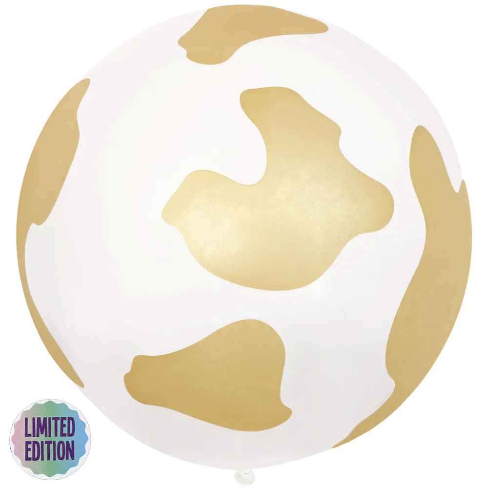 Balon Latex jumbo 60cm Safari Country Cow - White (Print: Gold)
