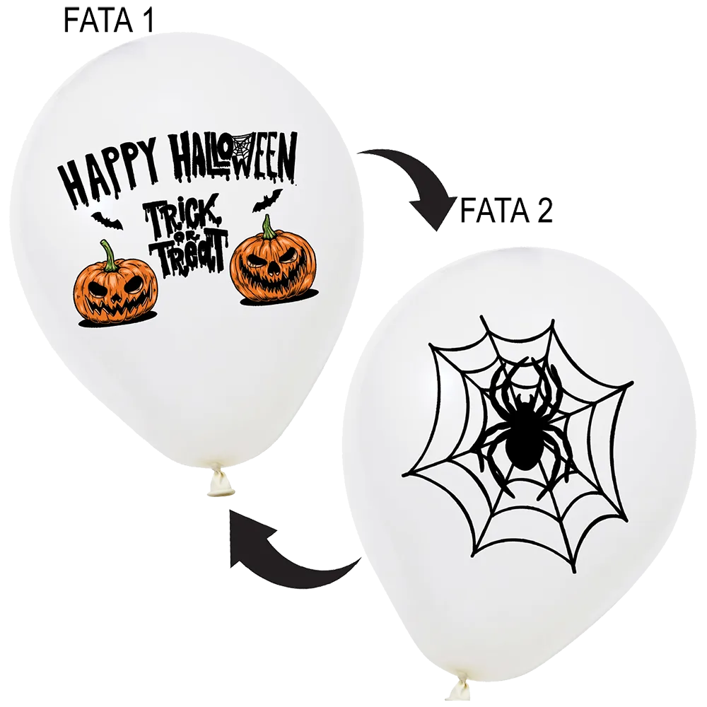 Set 12 Baloane Latex 30 cm Asortate Print Halloween Fata-Verso