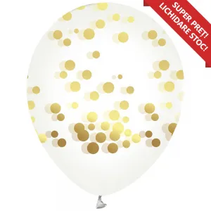 Baloane latex 30cm Tansparente cu print Confetti Aurii - All Around