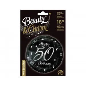 Balon Folie Rotund Happy 50th Birthday Confetti Argintiu 45cm