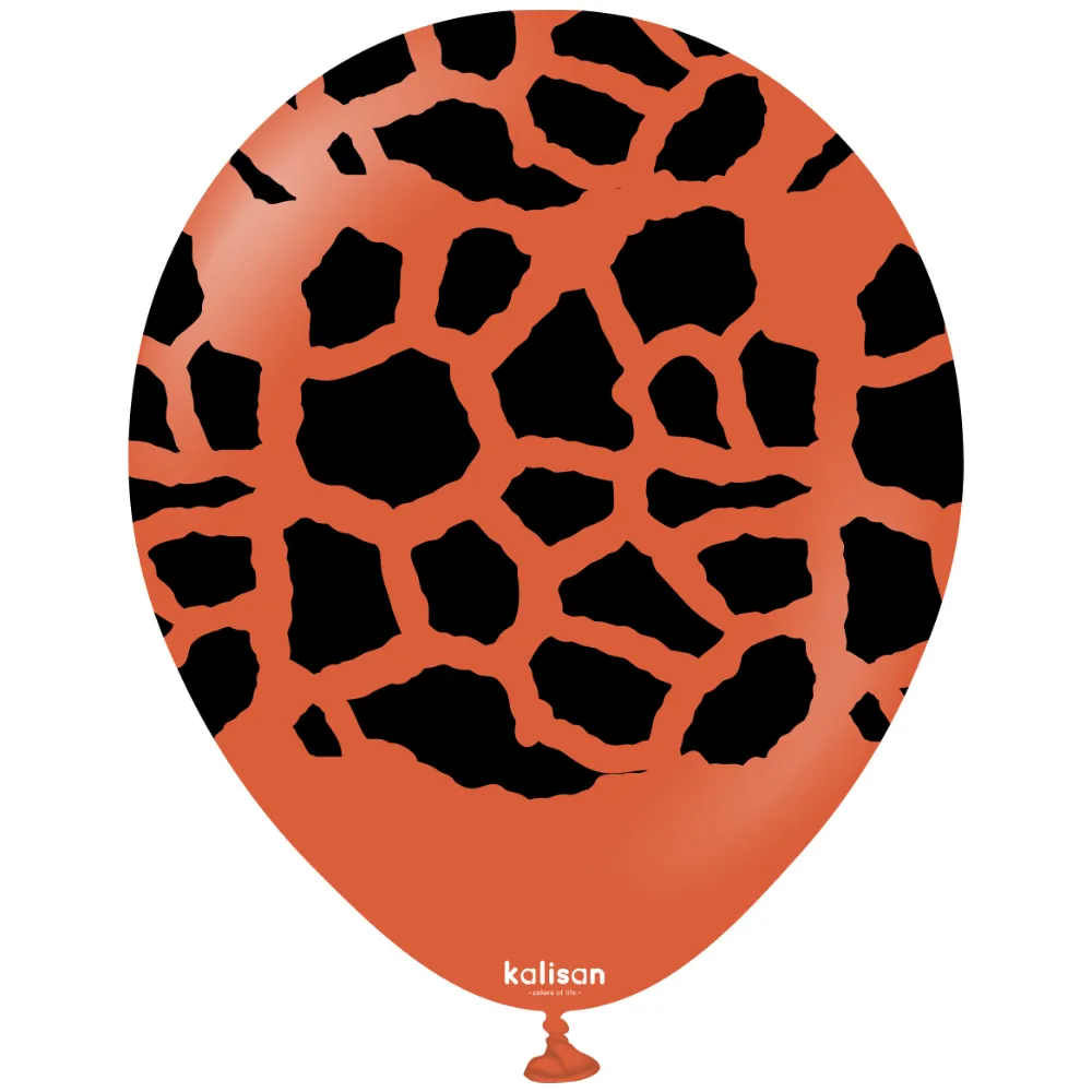 Baloane latex 30cm Safari Giraffe - Rust Orange Print - Black