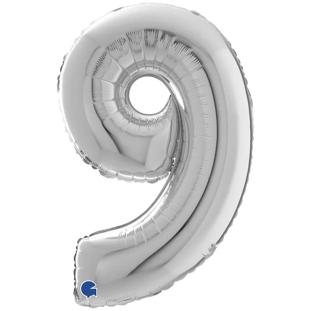 Balon Folie CIFRA 9 Argintiu 66 cm Grabo