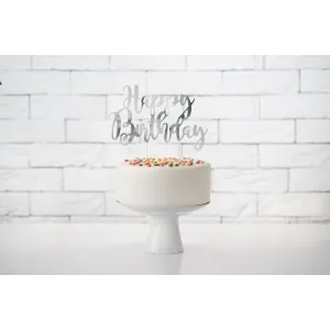 Decoratiune pentru Tort Happy Birthday Argintiu 22.5cm