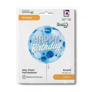 Balon Folie Happy Birthday Blue Sparkle 46cm