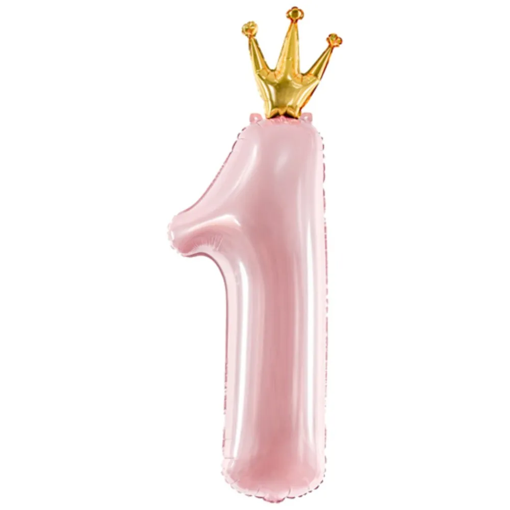 Balon folie Figurina Cifra 1 Roz Pudra cu Coronita