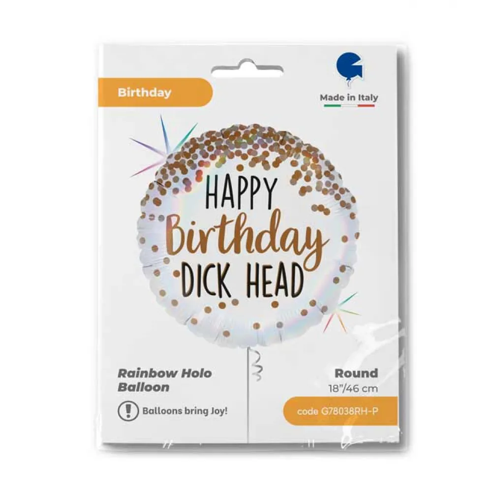 Balon Folie Rotund Happy Birthday Dick Head Holografic Confetti 46 cm Grabo