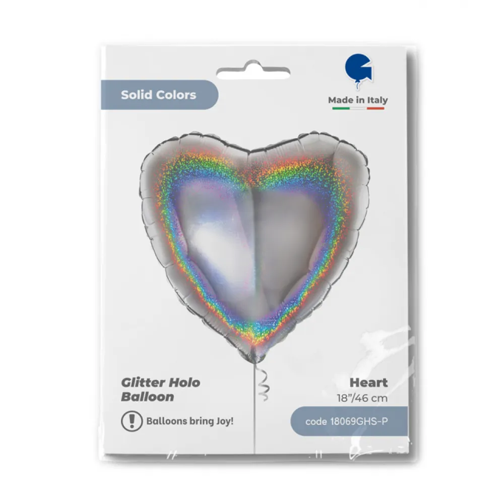 Balon Folie Inima Argintie Holografica 46 cm Grabo