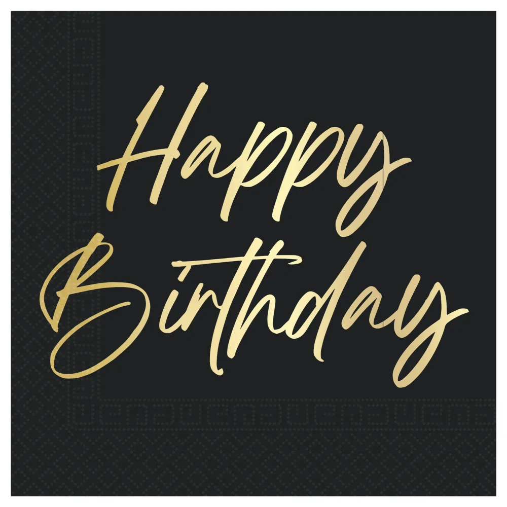Set 20 Servetele Hartie 33x33cm Happy Birthday Auriu