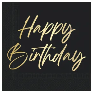 Set 20 Servetele Hartie 33x33cm Happy Birthday Auriu