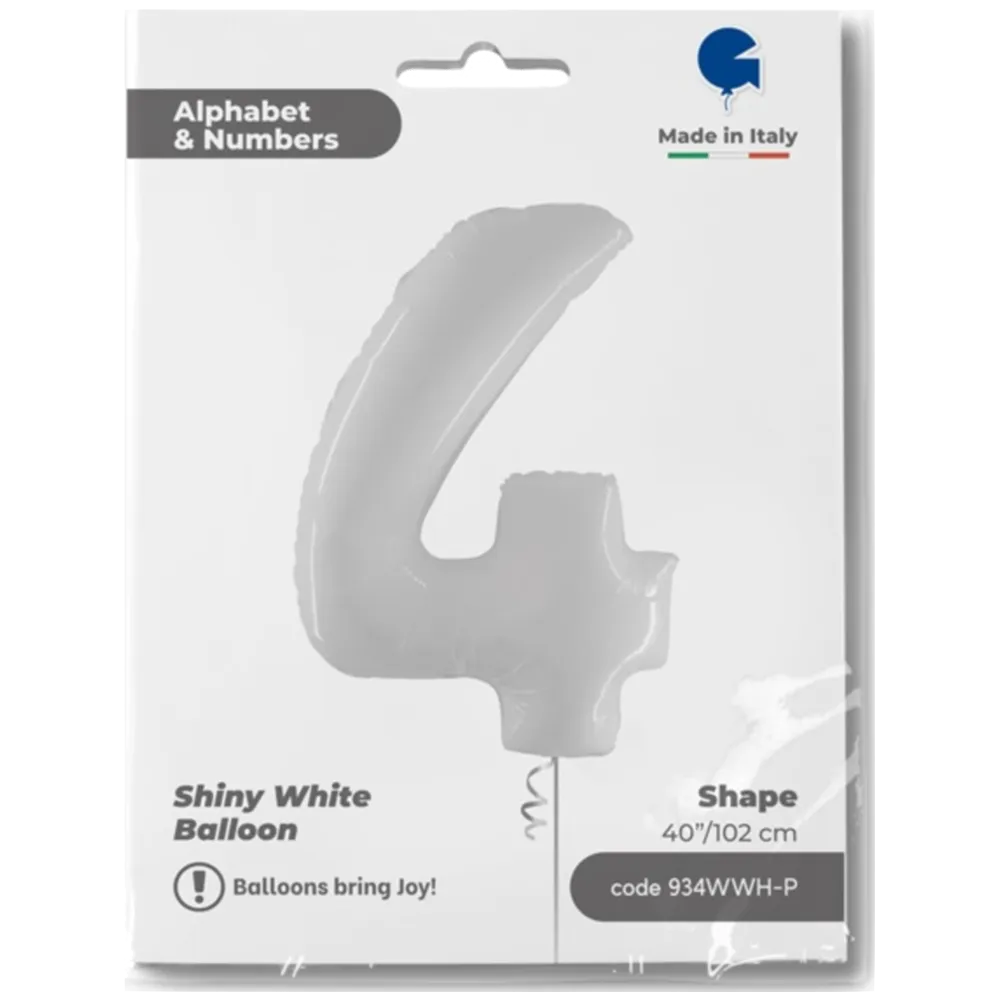 Balon Folie Jumbo CIFRA 4 Shiny White 102 cm Grabo