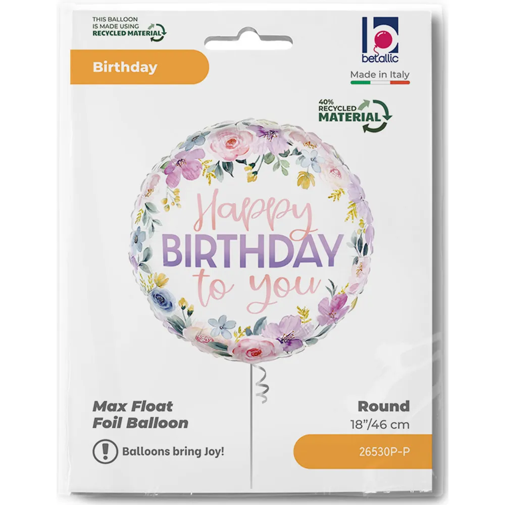 Balon Folie Rotund Flori Happy Birthday To You 46cm