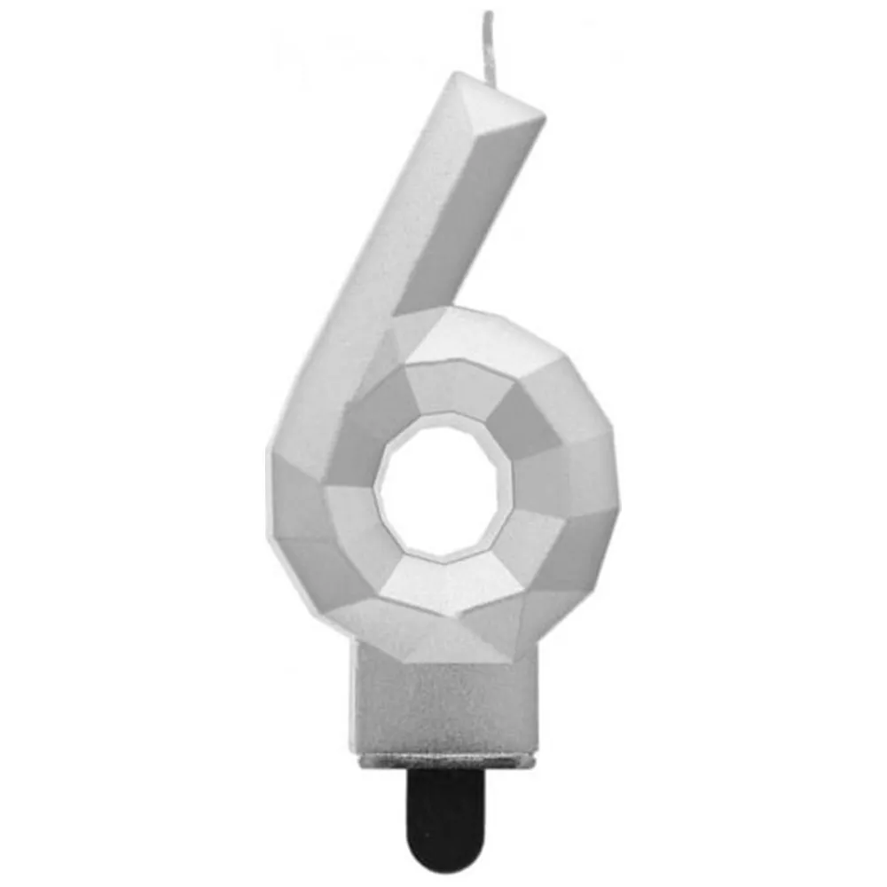 Lumanare Tort Cifra 6 Diamant Argintiu 7.6cm