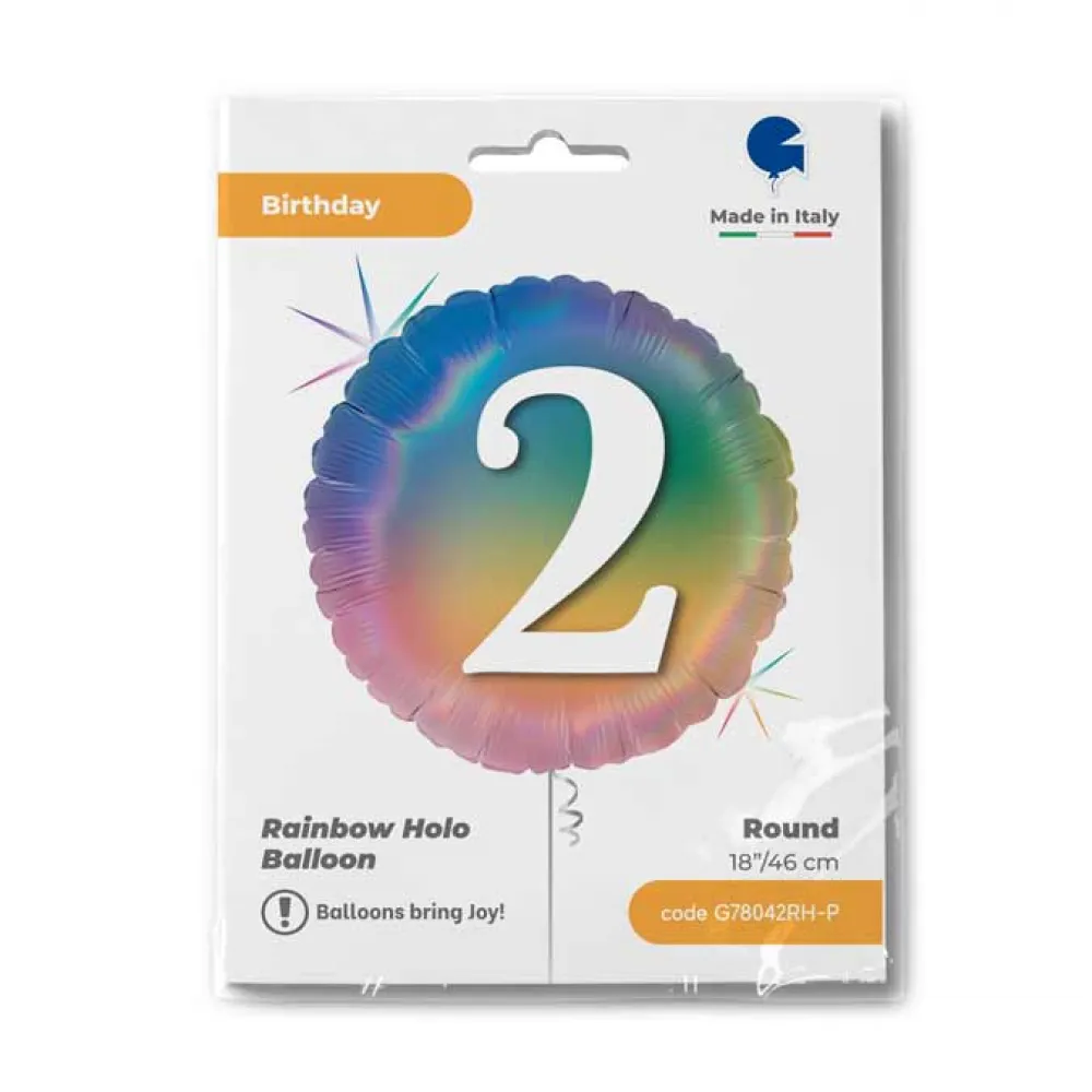 Balon Folie Rotund CIFRA 2 Rainbow 46 cm Grabo