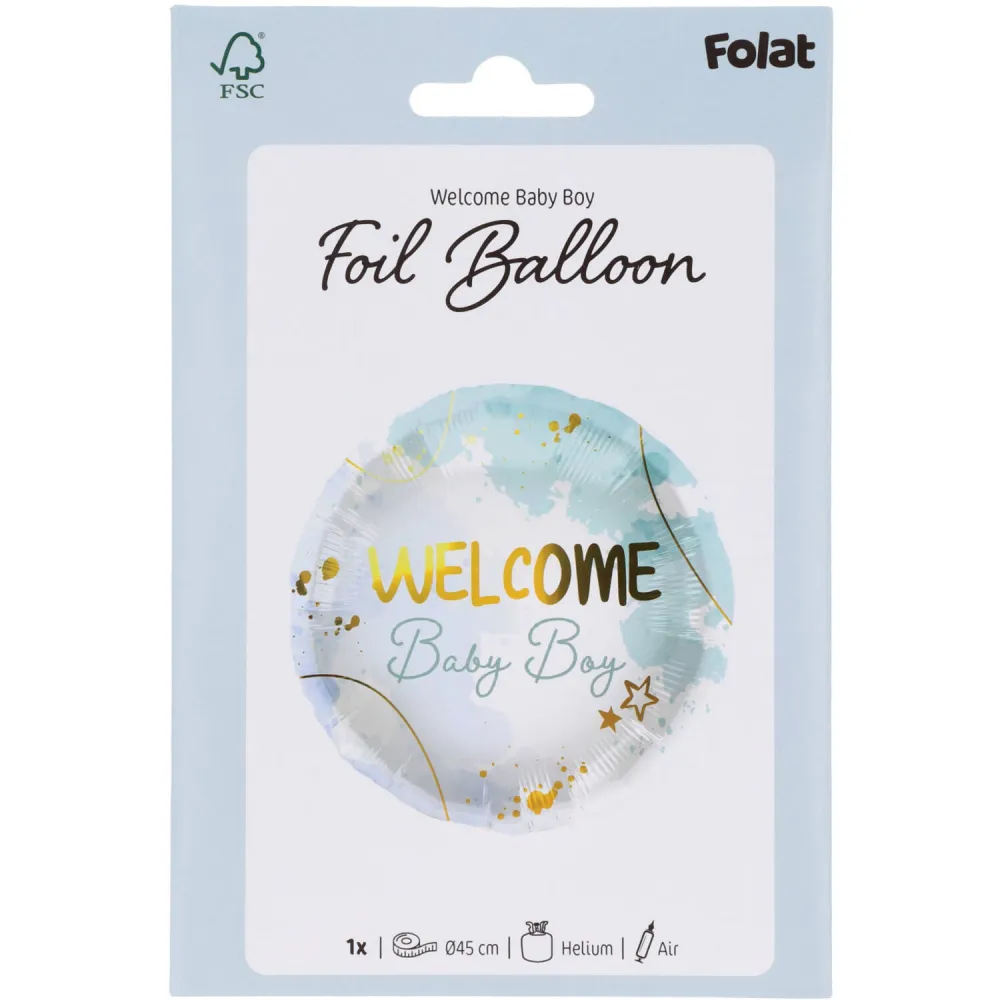 Balon Folie Welcome Baby Boy Auriu 45cm