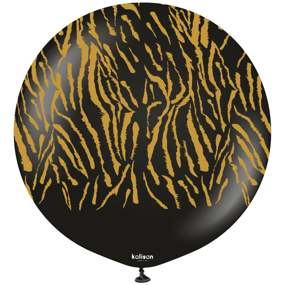 Balon latex jumbo 60cm Safari Tiger N - Black Print - Gold