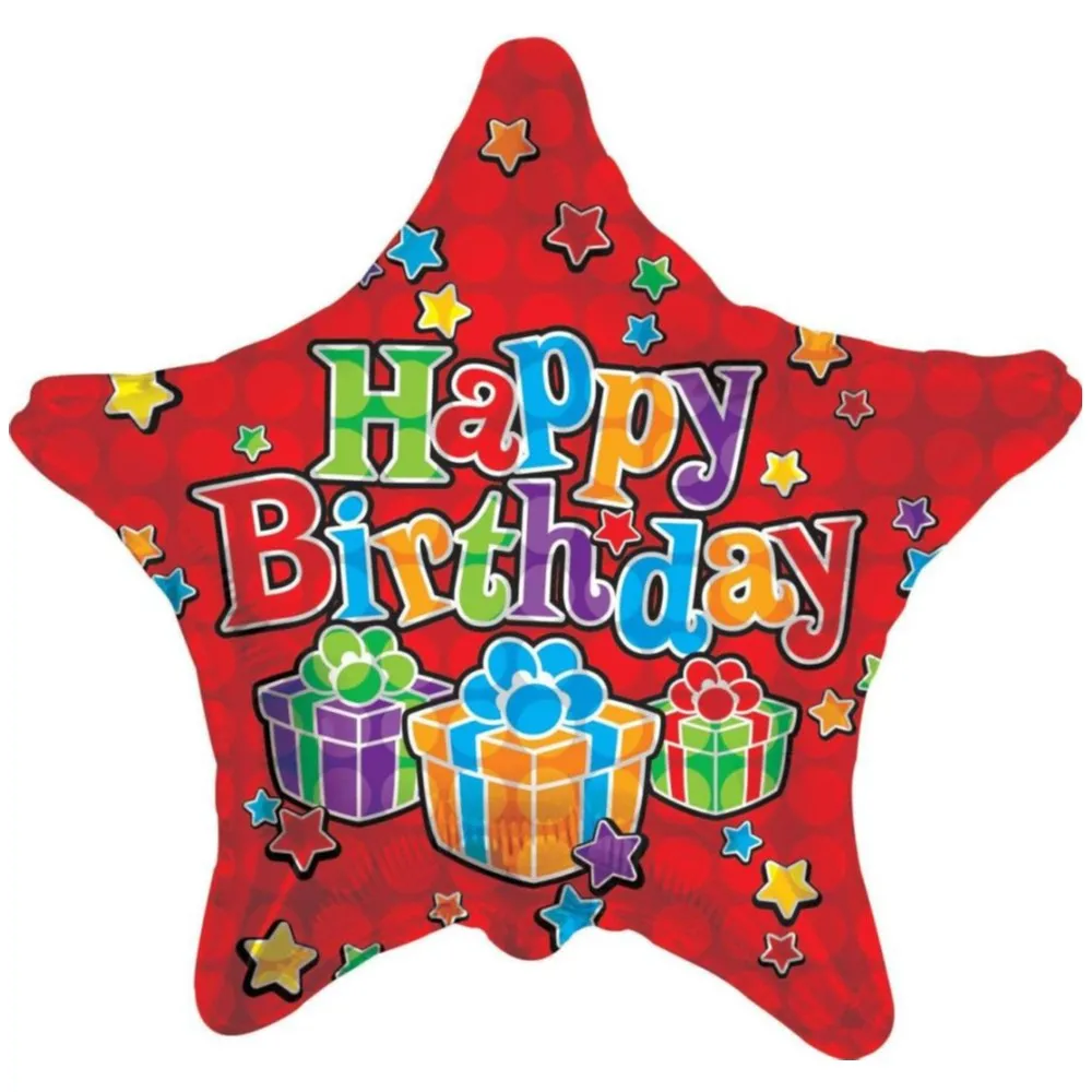 Balon folie Happy Birthday stea rosie cu cadouri 17786