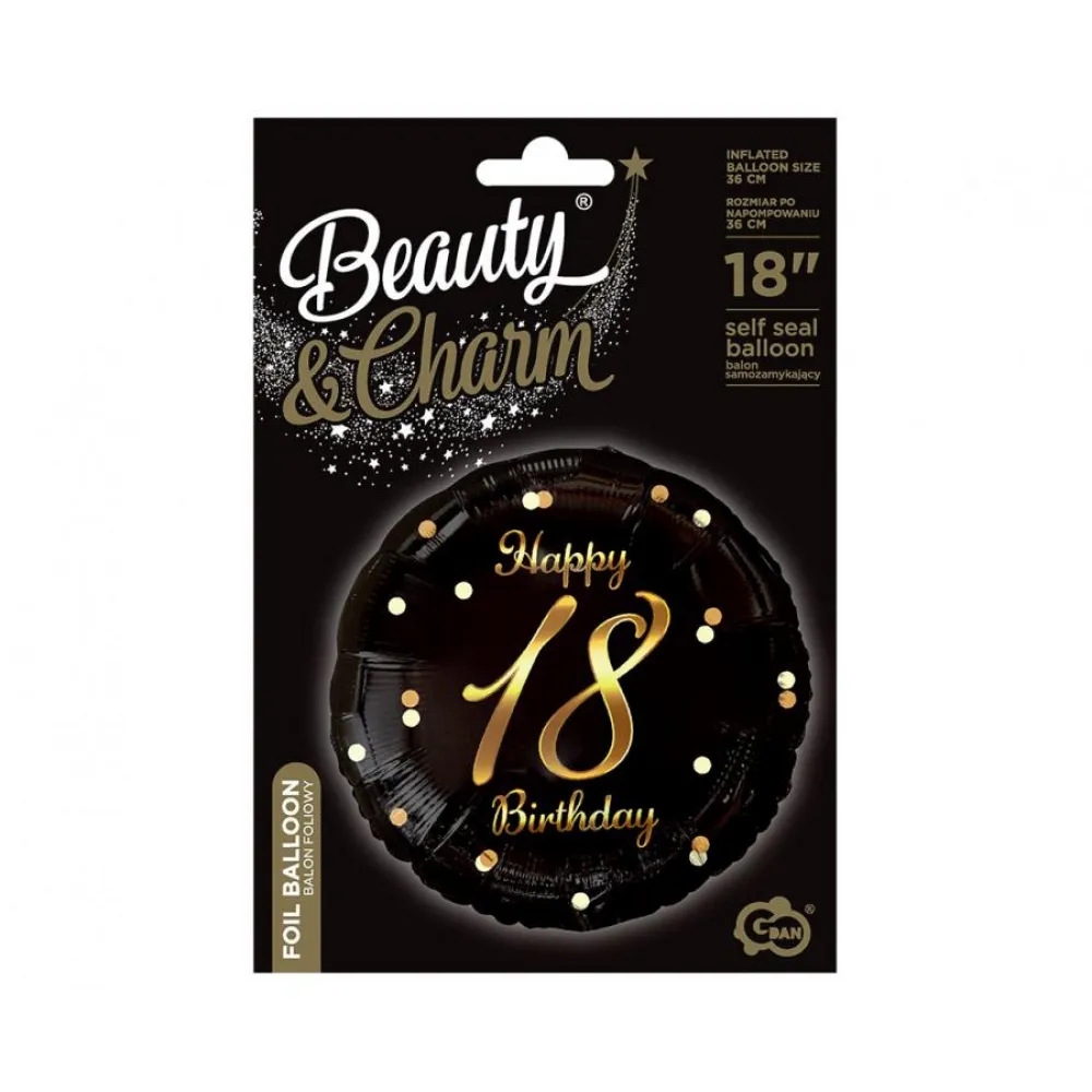 Balon Folie Rotund Happy 18th Birthday Confetti Auriu 45cm