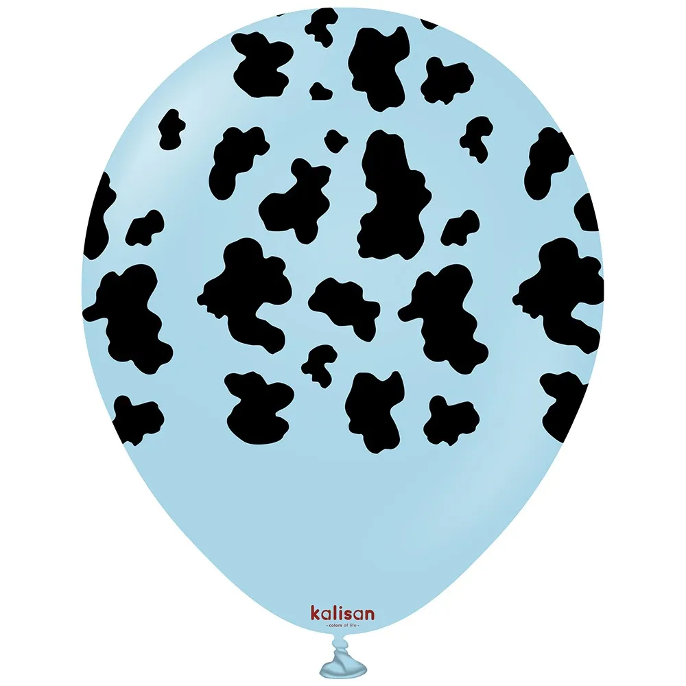 Baloane latex 30cm Safari Cow - Macaron Blue Print Colour - Black