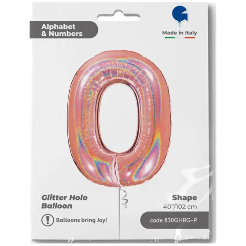 Balon Folie Jumbo CIFRA 0 Rose Gold Glitter 102 cm Grabo