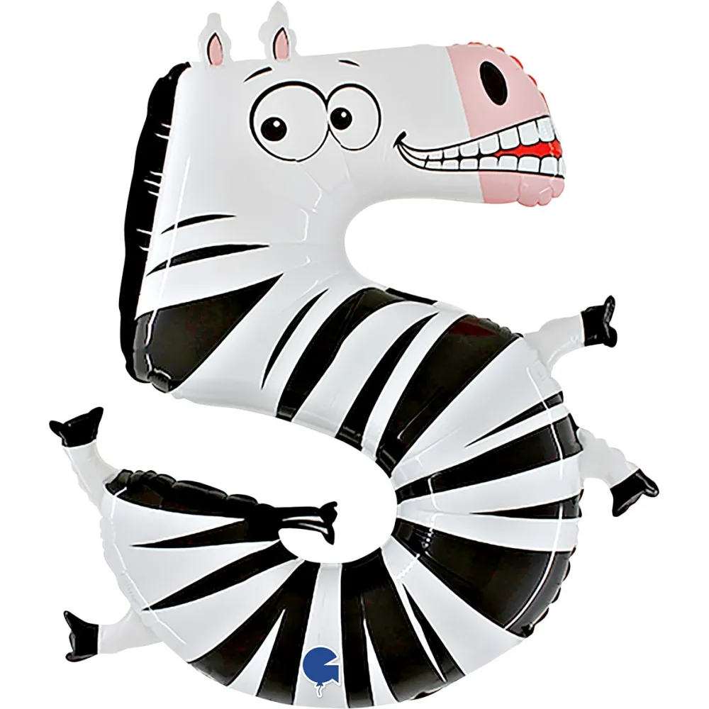 Balon Folie JUMBO Animaloons CIFRA 5 Zebra 102 cm Grabo