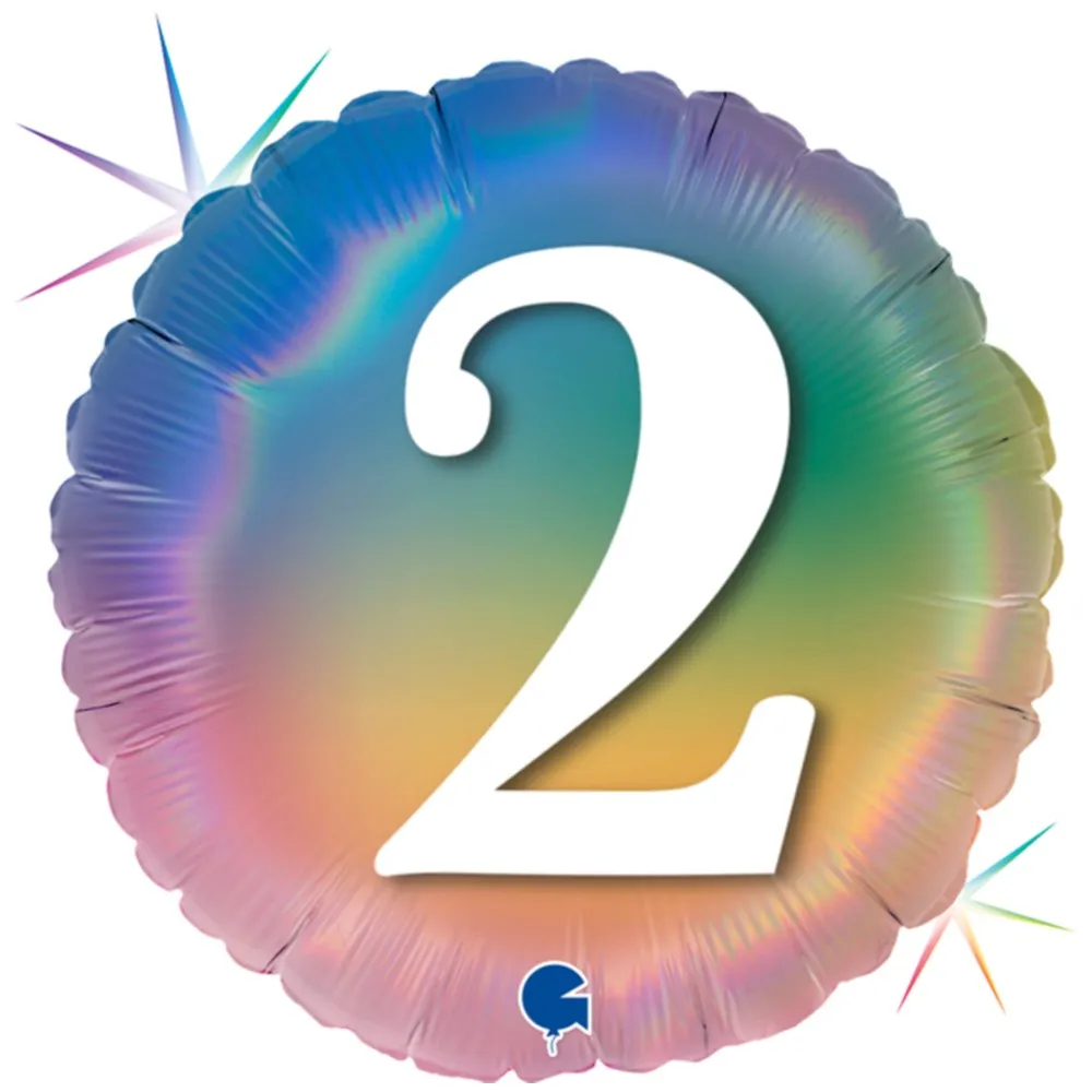 Balon Folie Rotund CIFRA 2 Rainbow 46 cm Grabo