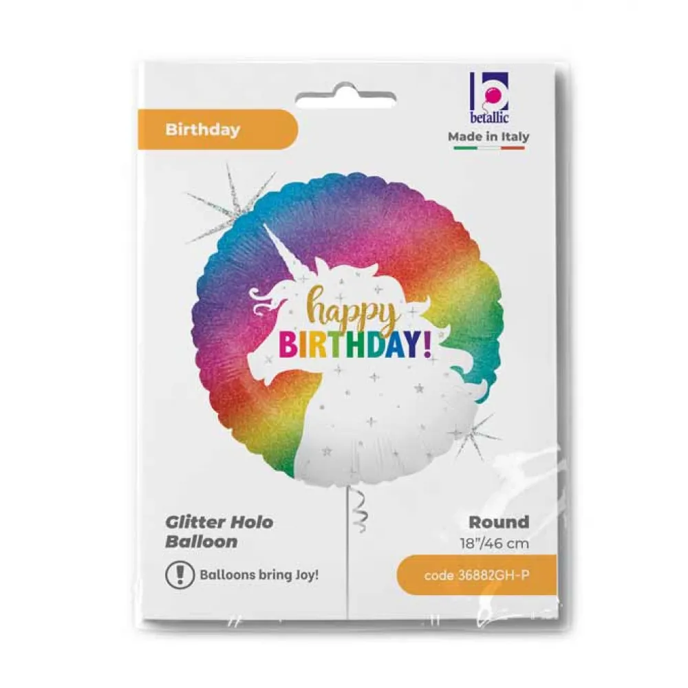 Balon Folie Rotund HB Glitter Rainbow Unicorn 46 cm Grabo