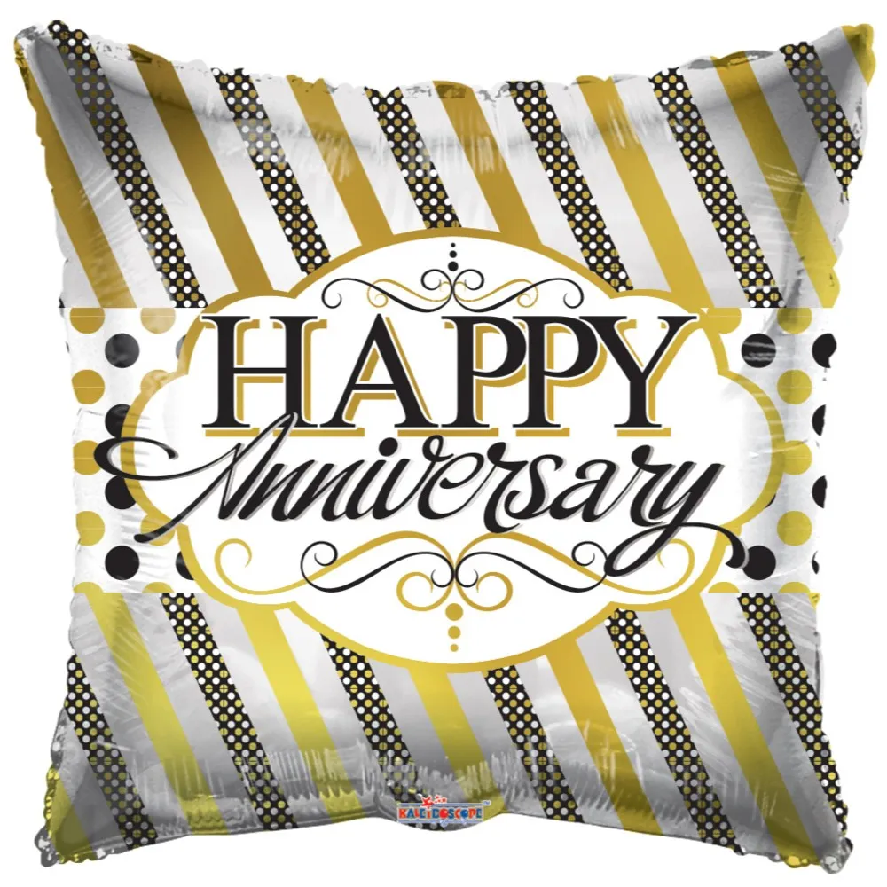 Balon folie Happy Anniversary Auriu cu negru