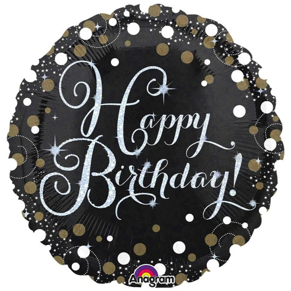 Balon Folie Happy Birthday Negru Sparkling 43cm AMS 34062