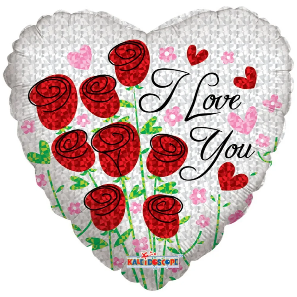 Balon folie inima I Love You alba cu trandafiri 19413